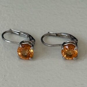 14K Solid White Gold Orange Garnet Earrings
